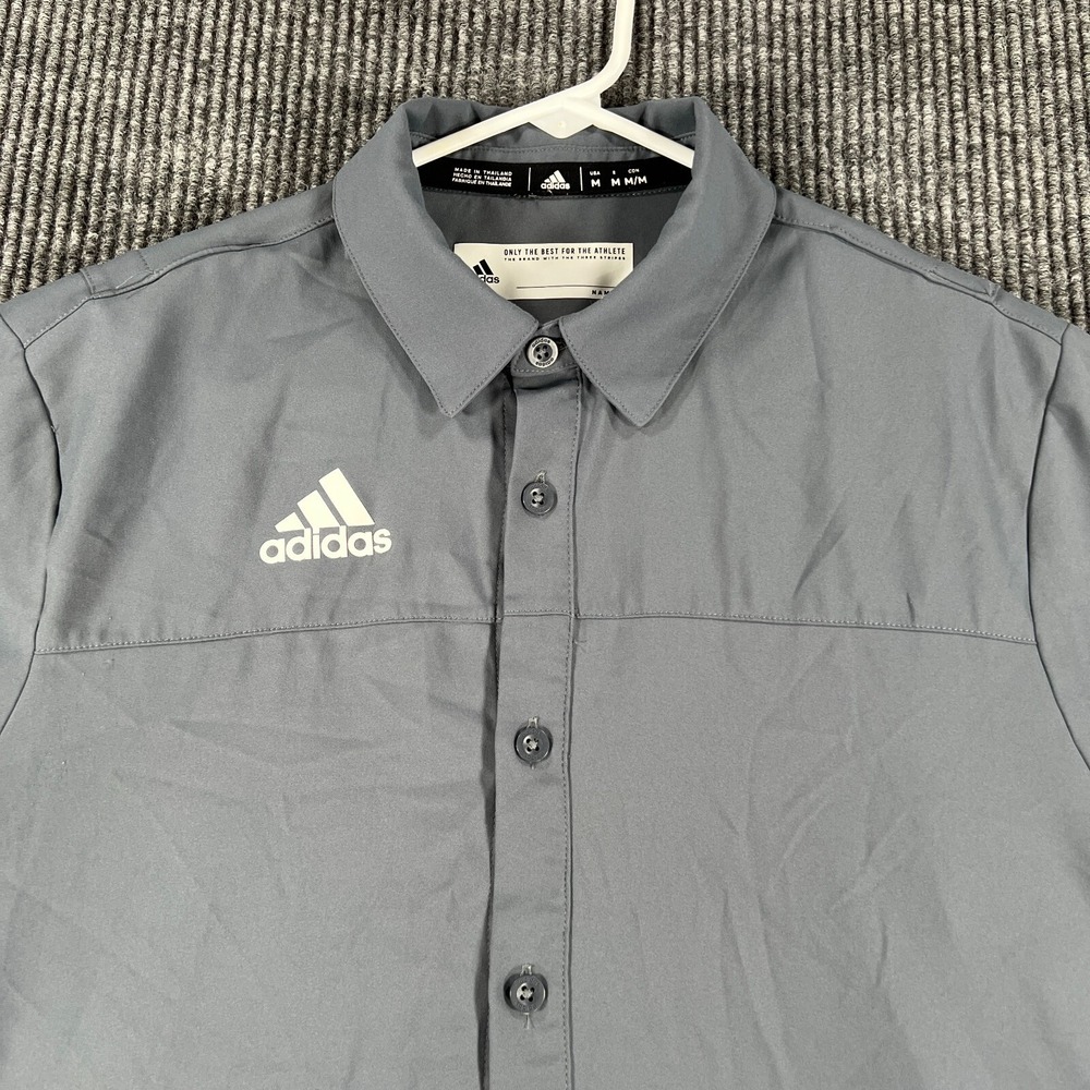 Adidas Shirt Mens Medium Gray Short Sleeve Button Up Casual Sports Outdoor